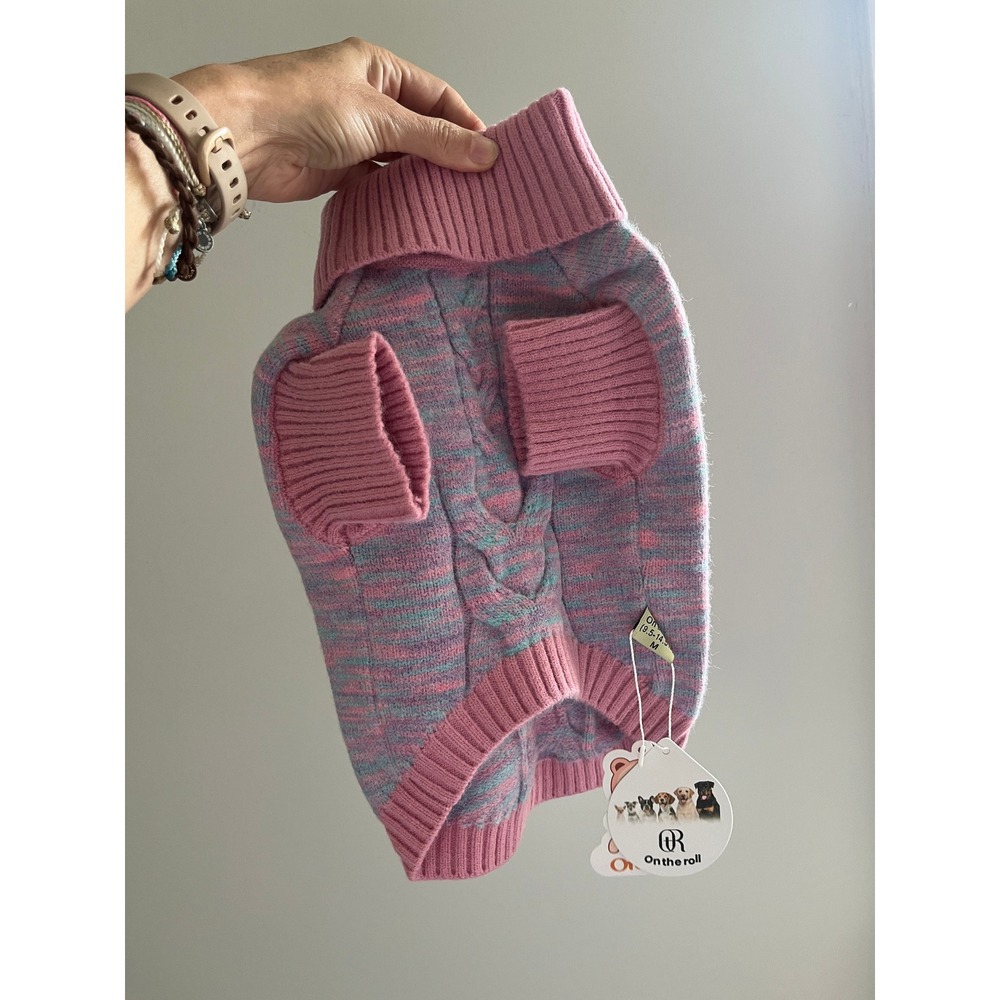 Cable Knit Dog Sweater Medium Space Dye Pet Puppy Turtleneck M Pastel Pink Cute